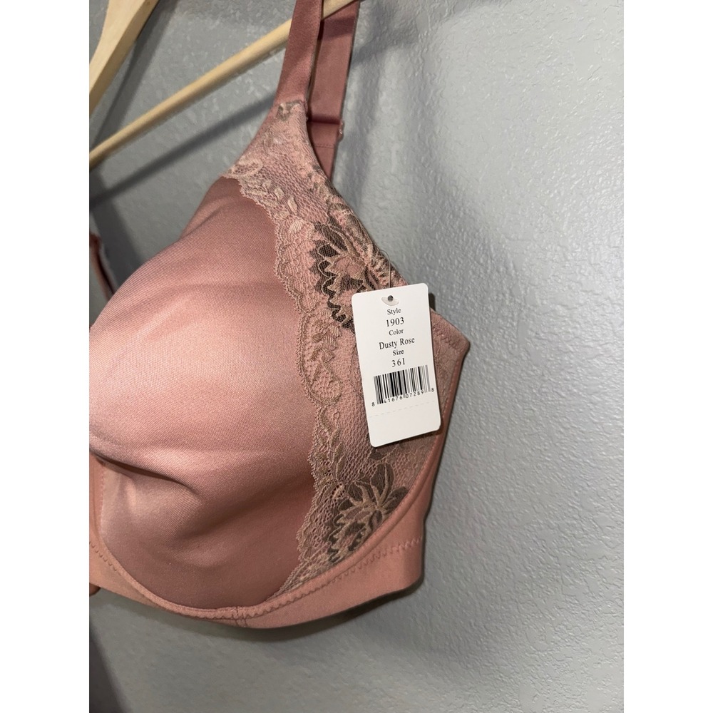Elila 1903 Dusty Rose Jacquard Soft Cup Wireless Bra Floral Lace Trim 36I NWT - Picture 2 of 5